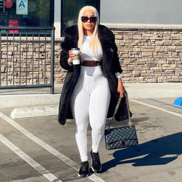 Women's Sexy Ladies Show Waist Sweater Cloth Splicing Versatile Fashion Casual Suit