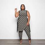 Plus Size Women Fashion Print Two Piece Set