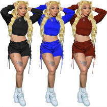 Casual Solid Color Tie Drawstring Shorts Two-Piece Set Casual Solid Color Tie Drawstring Shorts Two-Piece Set