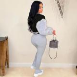 Ladies Fashion Casual Imitation Rabbit Fur Sleeve Short Baseball Jacket Jacket