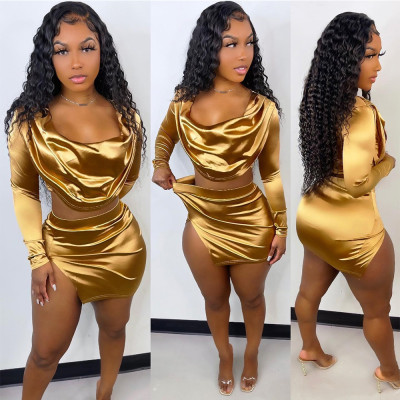 short skirt bronzing two piece suit