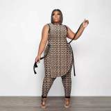 Plus Size Women Fashion Print Two Piece Set