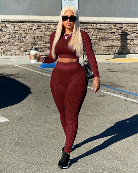 Women's Sexy Ladies Show Waist Sweater Cloth Splicing Versatile Fashion Casual Suit