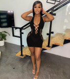 Women's Sexy Hollow Lingerie Sexy Halter Mesh Backless Swimwear Nightclub Dress