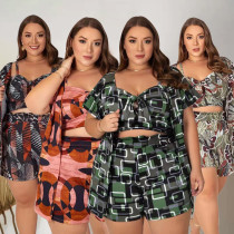 Large size women's spring and summer characteristic print casual three-piece suit Large size women's spring and summer characteristic print casual three-piece suit