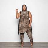 Plus Size Women Fashion Print Two Piece Set