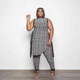 Plus Size Women Fashion Print Two Piece Set