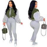 Ladies Fashion Casual Imitation Rabbit Fur Sleeve Short Baseball Jacket Jacket