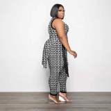 Plus Size Women Fashion Print Two Piece Set