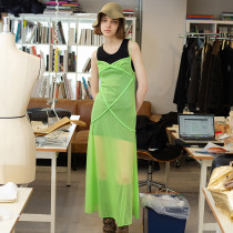 Solid color sexy reversible mesh suspender long dress Solid color sexy reversible mesh suspender long dress