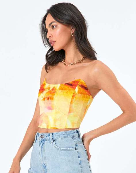 Tie-Dye Panelled One-Shoulder Tie Tunic Top