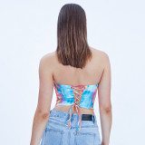 Tie-Dye Panelled One-Shoulder Tie Tunic Top