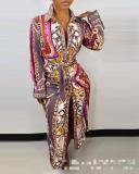 Printed Chain Belt Shirtdress