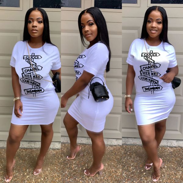 Ladies Fashion Sexy Casual Printed Short Sleeve Dress