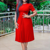 Summer short-sleeved pleated solid color plus size dress