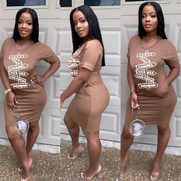 Ladies Fashion Sexy Casual Printed Short Sleeve Dress