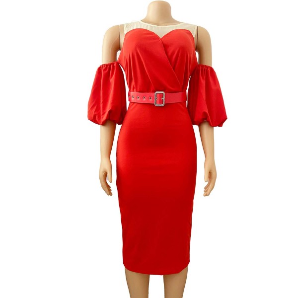 Large size women's summer mesh stitching bag hip OL temperament dress
