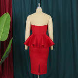 Sexy Tube Top Backless Sleeveless Ruffled Ruffle High Waist Party Nightclub Women's Dresses