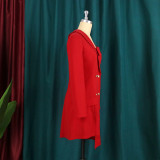 Sexy One Shoulder Long Sleeve Metal Button Cardigan High Waist Slim Fit OL Long Women's Suit Jacket