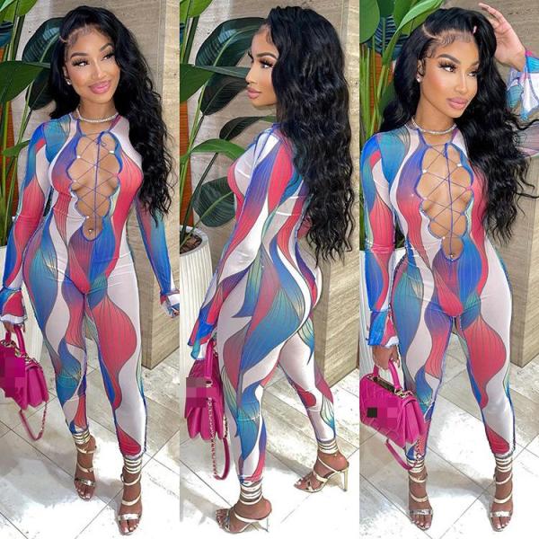 Ladies Fashion Print Cutout Sexy Jumpsuit