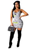 Fashion Print Sexy Buckle Slip Dress