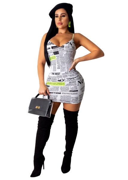 Fashion Print Sexy Buckle Slip Dress