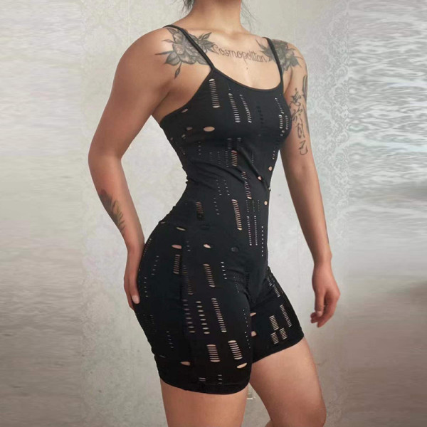 Sexy hollow low-cut suspenders high waist bag hip tights shorts women