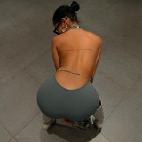Sexy Backless Halter Sleeveless High Waist Tight Sports Fitness Jumpsuit