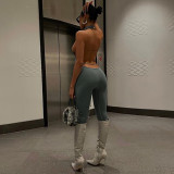 Sexy Backless Halter Sleeveless High Waist Tight Sports Fitness Jumpsuit