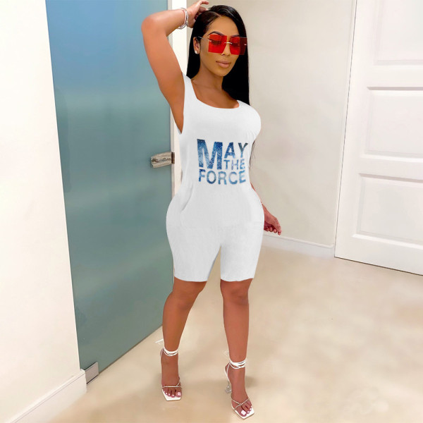 Offset High Waist Panel Solid Color Sleeveless Loose Jumpsuit (with Pockets)