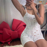 Sexy hollow low-cut suspenders high waist bag hip tights shorts women