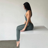 Sexy Backless Halter Sleeveless High Waist Tight Sports Fitness Jumpsuit
