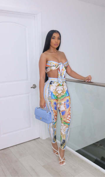 Women's Fashion Totem Positioning Print Tube Top Two-piece Suit