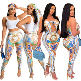 Women's Fashion Totem Positioning Print Tube Top Two-piece Suit