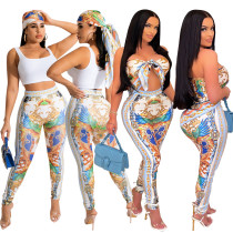 Women's Fashion Totem Positioning Print Tube Top Two-piece Suit Women's Fashion Totem Positioning Print Tube Top Two-piece Suit