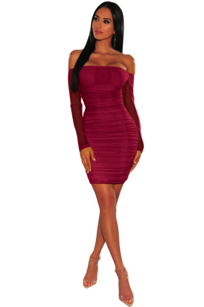 Women's nightclub sexy zipper one-shoulder mesh dress front and back