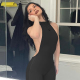 Sexy Backless Halter Sleeveless High Waist Tight Sports Fitness Jumpsuit