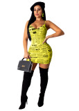 Fashion Print Sexy Buckle Slip Dress