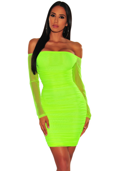 Women's nightclub sexy zipper one-shoulder mesh dress front and back