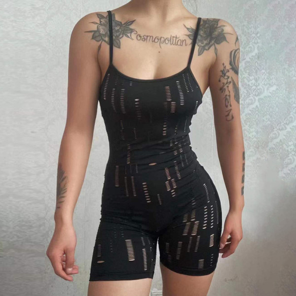Sexy hollow low-cut suspenders high waist bag hip tights shorts women