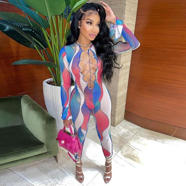 Ladies Fashion Print Cutout Sexy Jumpsuit