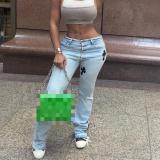 Sexy Low Waist Denim Embroidered Hollow Personality Stretch Leggings