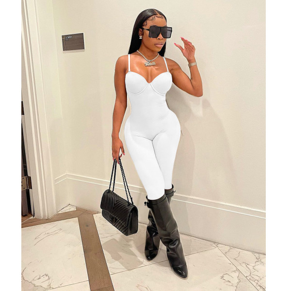 Women's summer sexy thin suspender jumpsuit women's solid color
