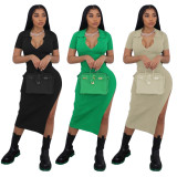 Spring and autumn pit strip V-neck split fashion sexy casual women's dress