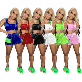 Women's Korean Velvet Vest Shorts Tracksuit