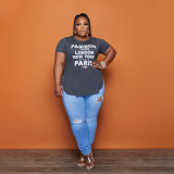 Featured Letters Fashion Offset Print Spring/Summer Cropped T-Shirt