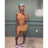 Women's summer wrap chest fake two-piece skirt suit sexy leather nightclub two-piece set