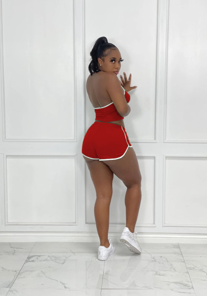 Women's Solid Color Halter Outdoor Sports Two-Piece Shorts Suit