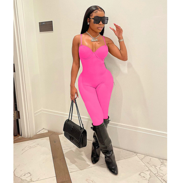Women's summer sexy thin suspender jumpsuit women's solid color