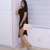Spring and autumn pit strip V-neck split fashion sexy casual women's dress